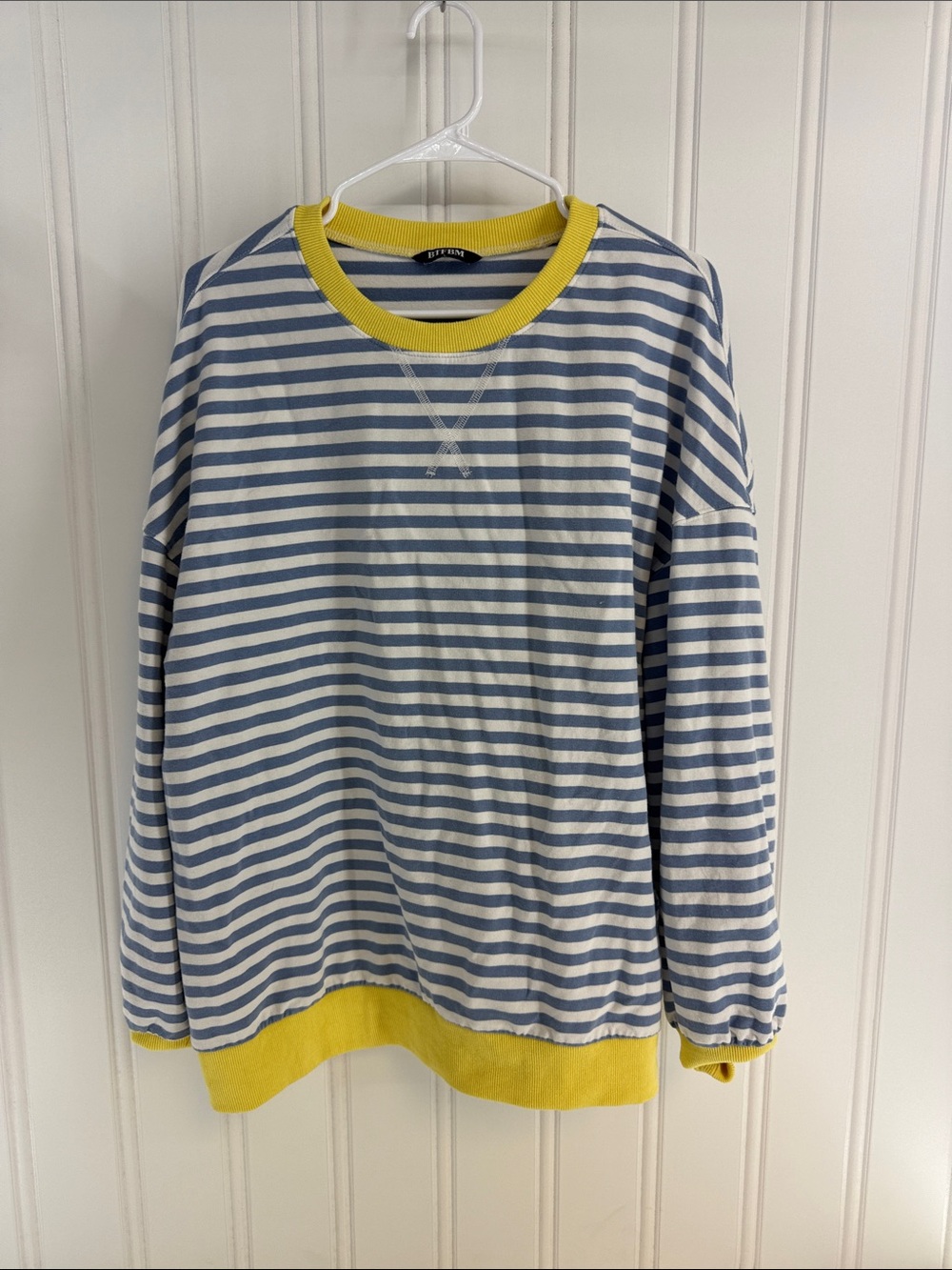 Women's Blue & White Striped Sweatshirt with Yellow Trim